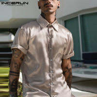 (Western Style) INCERUN Mens Stain แขนสั้น T เสื้อ Collared ลงชุดงานเลี้ยงปาร์ตี้เป็นทางการ Tee Tops