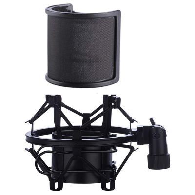 Microphone Shock Mount with Microphone Filter Windscreen Suspension Shock Mount Holder Clip
