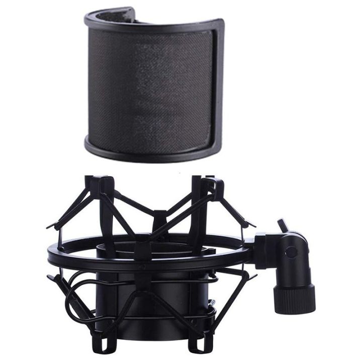 microphone-shock-mount-with-microphone-filter-windscreen-suspension-shock-mount-holder-clip