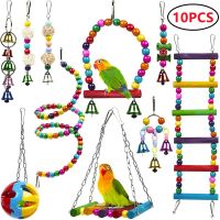 Combination Bird Toys Set Swing Chewing Training Toys Small Parrot Hanging Hammock Parrot Cage Bell Perch Toys with Ladder Toys