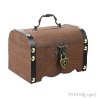 ❡❁ Caixa de tesouro madeira armazenamento banco piggy decorativa dinheiro bloqueio caixas tronco crianças lembrança pirata jóias tampas retro