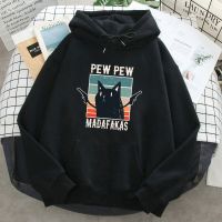 Hot Black Cat Pew Pew Graphic Print Hoodie Fashion Soft Streetwear Casual Unisex Men Sweatshirt Spring Autumn Hoody Size XS-4XL