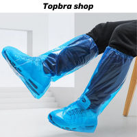 Topbra_shop 10คู่Disposableถุงคลุมรองเท้าใช้ใหม่ได้สีฟ้ารองเท้ากันฝนและรองเท้าพลาสติกยาวรองเท้ากันน้ำAnti-Slip Overshoeสำหรับผู้หญิงผู้ชายรองเท้า CDD29