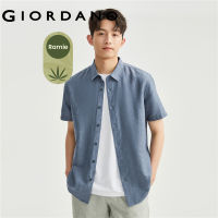 GIORDANO Men Shirts Lightweight Short Sleeve Summer Ramie Shirts Solid Color Button Closure Comfort Casual Shirts 01043486