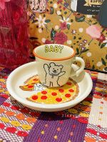 ♣ See content such as cartoon ceramic surface ins cute teddy bear wearing SaPan soft Eva plate breakfast tray household dish plate of pasta