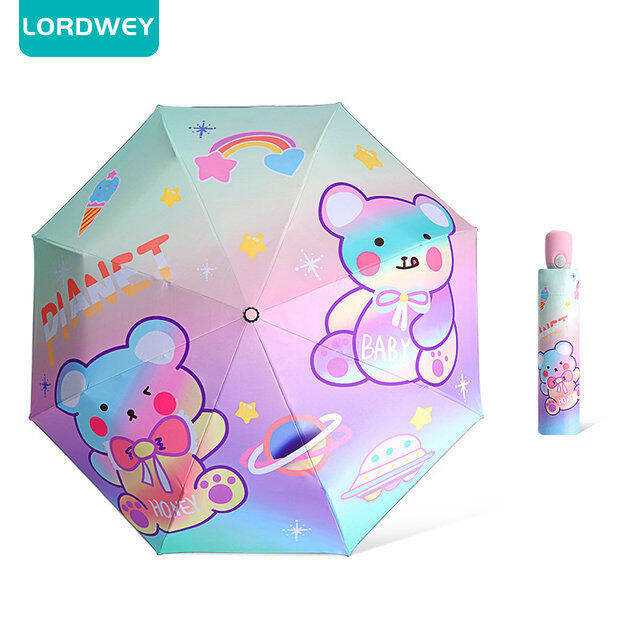 lordwey-ร่มกันลมอัตโนมัติสำหรับเด็ก-ร่มกันฝนยูนิคอร์นร่มป้องกันรังสี-uv-เคลือบสีดำ