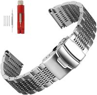 “：{ Solid Stainless Steel Straps For Seiko Diving Mesh Watch Band Deployment Buckle Brushed Polished Business 18/20/22/24Mm Bracelet