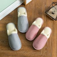 ☌✓ Cotton slippers for womens home use autumn and winter indoor home warm non-slip thick-soled confinement couple wool men winter