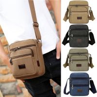 Mens Shoulder Bag Casual Small Canvas Square Crossbody Bag Zipper Solid Color Diagonal Span Bags