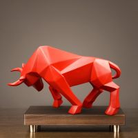 Resin Statue Bull Red Sculpture Home Decor Animal Figurine Nordic Home Decoration Tabletop Statues Bulls Figurines Cabinet