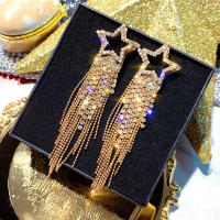 FYUAN Fashion Long Tassel Crystal Earrings for Women Bijoux Luxury Shiny Gold Color Star Rhinestone Dangle Earrings Jewelry Gift