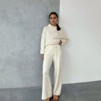 GOPLUS Winter Knitted Pullovers Sweaters Elastic High Waist Loose Legs Pants Two Piece Set Women Outfits Ropa De Mujer 2021