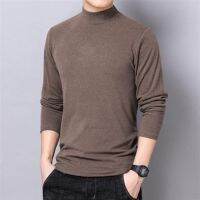 CODae737sege Long-sleeved T-shirt Mens Autumn Half-high Collar Plain T-shirt Trend All-match Top Baju T Shirt Lelaki