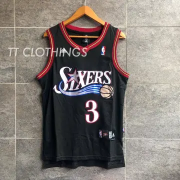 Buy the Mens Black Philadelphia 76ers Allen Iverson #3 NBA Basketball Jersey  Size 48