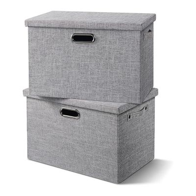 Large Fabric Storage Bins with Lids - Thick Foldable Closet Storage Bins for Clothes Decorative Storage Bins Linen