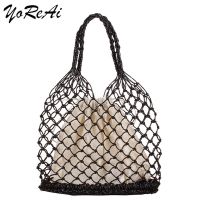 YoReAi Fashion Women Straw Large Tote Bag Beach Casual Shoulder Bags Handbag Solid Color Handmade Basket Storage Shopping Pack