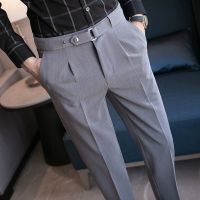 Nine points trousers mens business ice silk casual gray suit pants