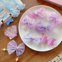 8PCSSet 2022 New Lace Silk Butterfly Bow Hair Clips For Girl Children Pink Blue Mesh Pearl Hairpin Barrettes Accessories Gift