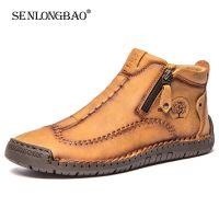 Spring Leather Men Short Boots Autumn Lace-up Flats Medium-top Shoes Outdoor Male Breathable Casual Shoes Handmade Mens Boots