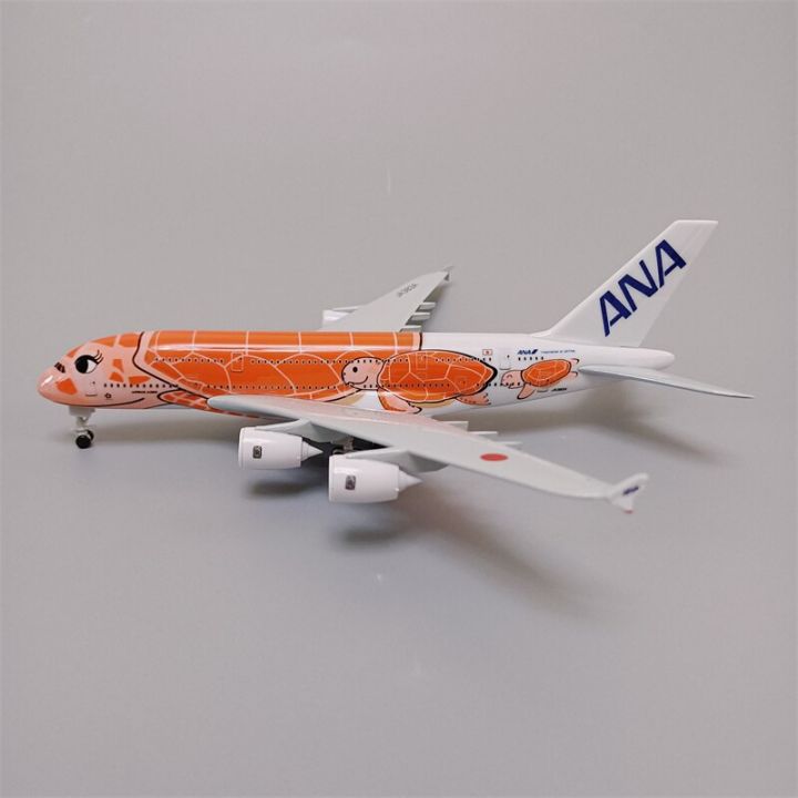 18-20cm-alloy-metal-japan-air-ana-airbus-a380-cartoon-sea-turtle-airlines-orange-diecast-airplane-model-plane-aircraft-w-wheels