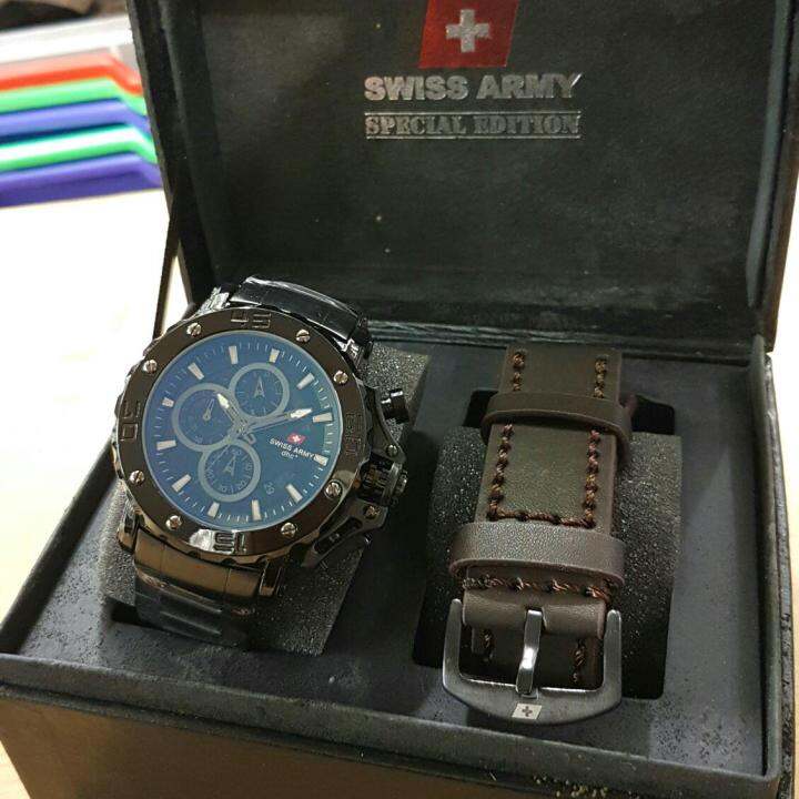 Jam Tangan Swiss Army SA Bonus Baterai Cadangan Bergaransi Bonus Tali Cadangan Mesin