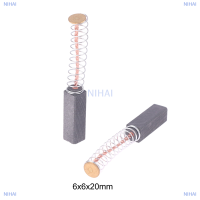 NIHAI 2ชิ้นแปรงถ่านมอเตอร์ขนนก6x6x20มม. อะไหล่แปรงมอเตอร์แปรงถ่าน