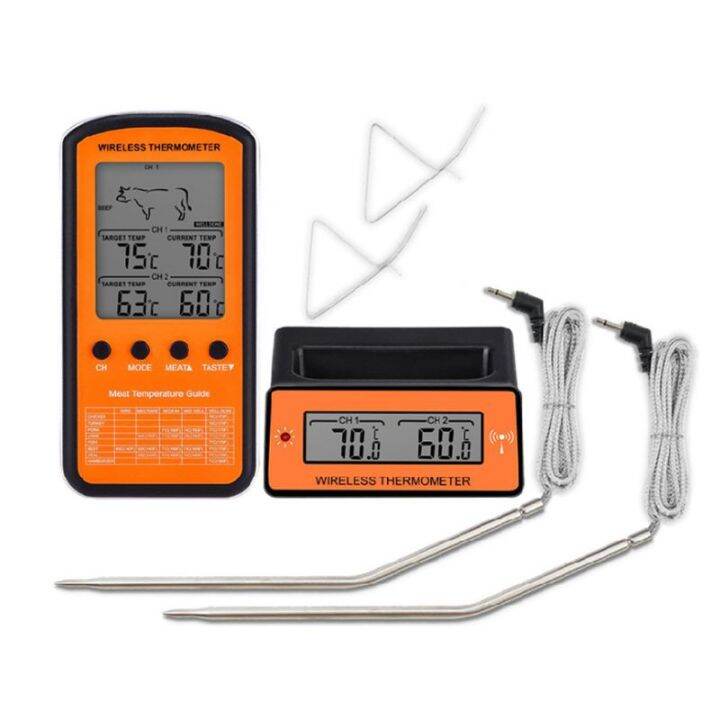 Wireless Digital Food Temperature Meter Lcd Display Dual Probe 8 Meat