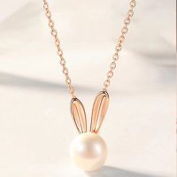 Fashion Cute Freshwater Pearl Rabbit Ears Pendant Necklace For Women Simple Design Ins Style Party Jewelry Gifts For Lovers