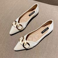 ☜ Pointed toe single shoes for women 2023 spring and autumn new versatile flat-soled evening gentle shoes fairy large size womens shoes 41 to 43