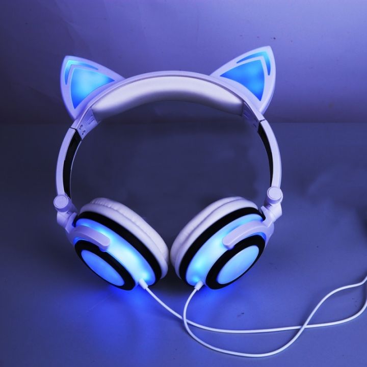 หูฟัหูแมวหูฟัง-pc-มีไฟ-led-และหูฟังพับได้-หูฟังเกมคอมพิวเตอร์เรืองแสงสำหรับแล็ปท็อป