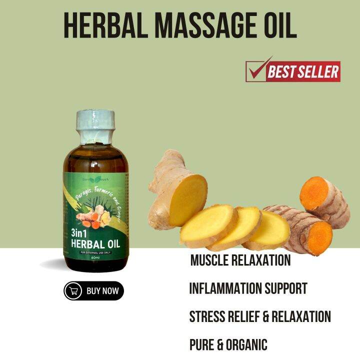 Organic Herbal Massage Oil Blend (Ginger, Paragis, Turmeric) Therapeutic Relaxation and Stress