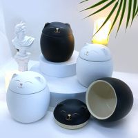 Pet Cat Urn Ashes Cat Shape Memorial Cremation Urns Handcrafted Black ตกแต่ง Urns สำหรับ Funeral Cat Urn Cat Memorial