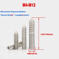 304 SS Headless ซ็อกเก็ตหกเหลี่ยมหางสกรู/Double-Headed ชุดสกรู M4 M5 M6 M8 M10 m12-Faewer