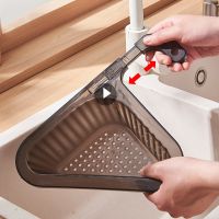 【CC】 Triangular Sink Filter Drain Strainer Fruit Vegetable Drainer Basket Shelf Sponge Rack