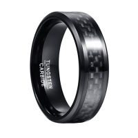 8mm Width Men‘s Tungsten Carbide Ring Inlaid Black Carbon Fiber Black Tungsten Steel Ring Good Quality New Style