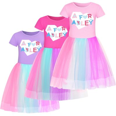 〖jeansame dress〗2022สาวใหม่เสื้อผ้าฤดูร้อนชุดเจ้าหญิงแขนสั้นเด็กแต่งตัว A สำหรับพรรค Adley ชุดเด็กสำหรับเด็กเสื้อผ้า