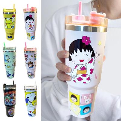 30oz Cartoon Pattern Ice Blaster Cup 304 Stainless Steel Cup Insulation Vacuum Straw E4E4