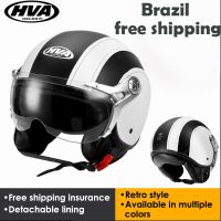 HVA Motorcycle Half Helmet Leather Casco Moto Retro Helmet ECE Certification Anti-fog Reflective Lens Motorbike Racing Helmet