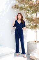 LAPIS FASHION ชุดจั้มสูท คอวี พร้อมเข็มขัด รุ่น V Jumpsuit pleat อก38-40 รคาถูกมาก No.020