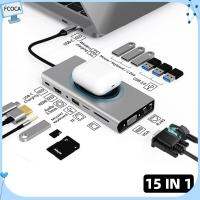 FCOCA อะแดปเตอร์อีเทอร์เน็ต RJ45 Pd ชาร์จไฟ ตัวแยกสัญญาณ การชาร์จแบบไร้สาย ฮับ USB Type-C แท่นวางอุปกรณ์ 4K HDMI VGA