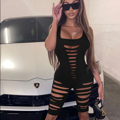 Hollow Out y Women Playsuit Sleeveless Square Neck Short Bodysuit Jumpsuit Women Club Party Outfits Overall