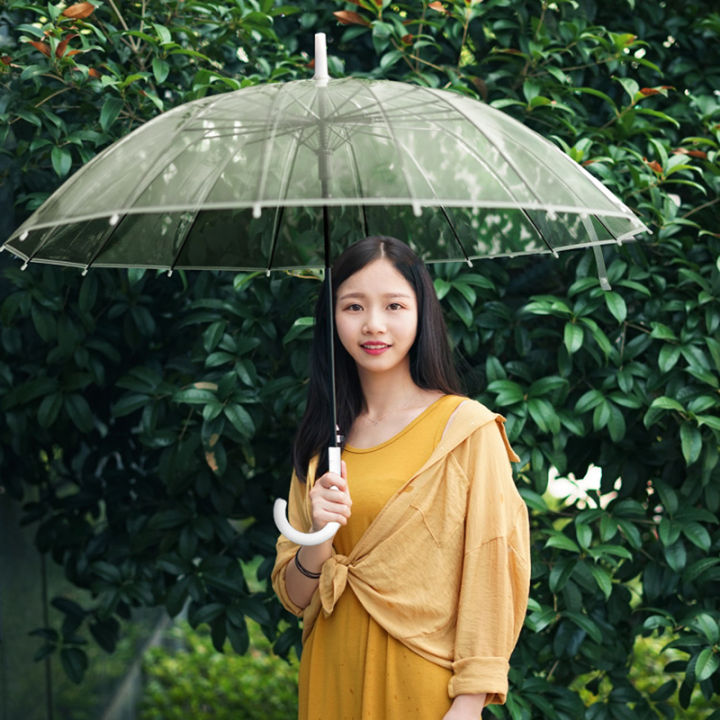 ร่มเเบบใส-ร่มคุณภาพดี-เนื้อร่มโปร่งแสง-ด้ามยาว-ร่มใส-ร่มกันฝน-ร่มแฟชั่นญี่ปุ่น-สีขาว-รุ่น-ร่มคุณภาพดี-umbrella