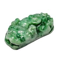 (JB04) ปี่เซียะหยก ขนาด 3 cm. หยกพม่าแท้ Jadeite A เนื้อดีสีสวย เจาะรูหน้าหลังสำหรับร้อยเชือก