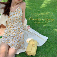 zhangdunguo Floral Side-slit Sling Mini Dress Sundress Sexy Sweet Girl Fairycore Short Dress