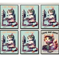 Animal Poster Cute Gaming Cat Wallpaper Print Wall Art Canvas Painting Boys Girls Room Home Decor Picture Nordic Mural Frameless