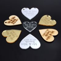 100x Personalized Engraved Love Hearts Centerpieces Gold Silver Mirror Wood Tags Wedding Party Table Decoration Favors