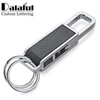 Dalaful Custom Lettering Keychains Keyrings Leather Metal Waist Buckle Rotatable Bottle Opener Tool Key Chains Ring Holder K354