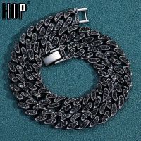 Hip Hop 1Set 13MM Full Iced Out Paved Black Rhinestones Miami Curb Cuban Chain CZ Bling Necklaces For Men Women Jewelry Fashion Chain Necklaces