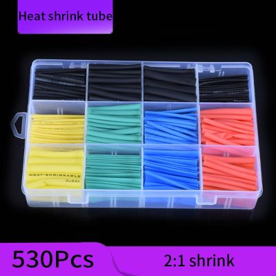 530pcs Heat Shrinkable Tube Kit Shrinking Assorted Polyolefin Insulation Sleeving 2:1 Wire Cable Sleeve Kit DIY Wire Repair Electrical Circuitry Parts