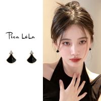 Vivienne Westwood High-end black earrings light luxury niche temperament cold style earrings simple retro Hong Kong style French sterling silver earrings